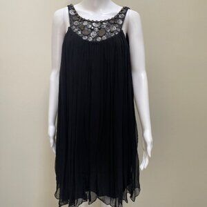 BCBG MaxAzria Black Chiffon Tank Style Dress With Ornamentation Size 8